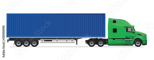 truck side view Vector white auto Cargo empty 3d grey big large box euro car new euro road work haul motor fast white send sending semi ship giga factory hybrid eco zero emission
