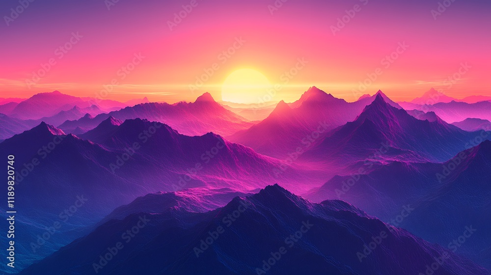 Fototapeta premium Vibrant sunset painting the mountains in shades of purple and pink. A breathtaking view of nature's beauty.