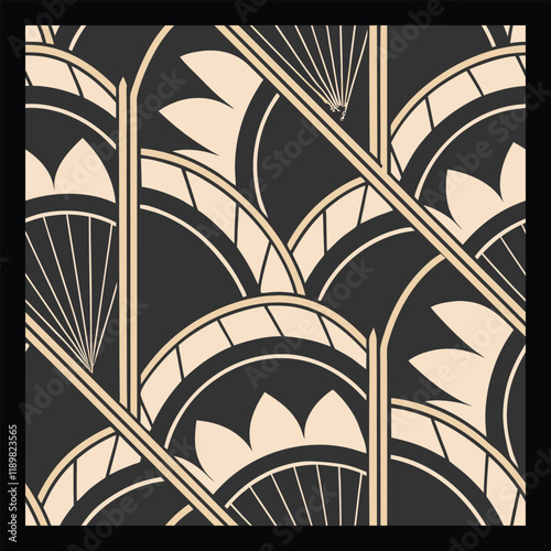 Luxury floral seamless pattern in art deco style. Vector illustration. Seamless pattern with decorative ornament. Template for carpet, shawl, wallpaper, textile.
