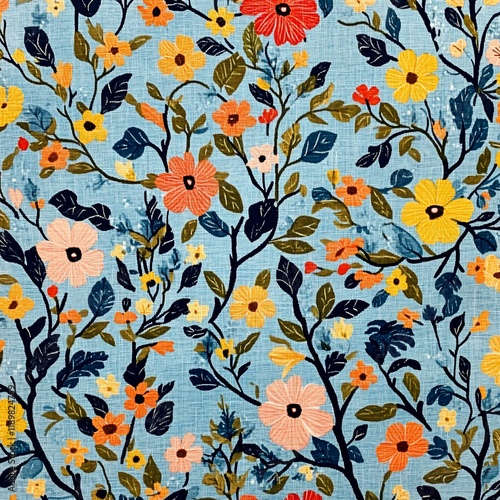 Vibrant Floral Textile Design: A Symphony of Colors and Patterns