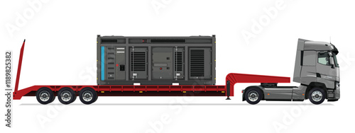 truck side view trailer load semi road car haul dig big large long lorry generator icon logo sign design template work build auto under work power drive carry cargo wheel mover