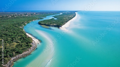 Wallpaper Mural Aerial View of a Serene Coastal River and Beach in Senegal Torontodigital.ca