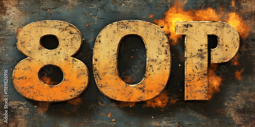 Fiery 80P Textured 3D Render on Grungy Background photo