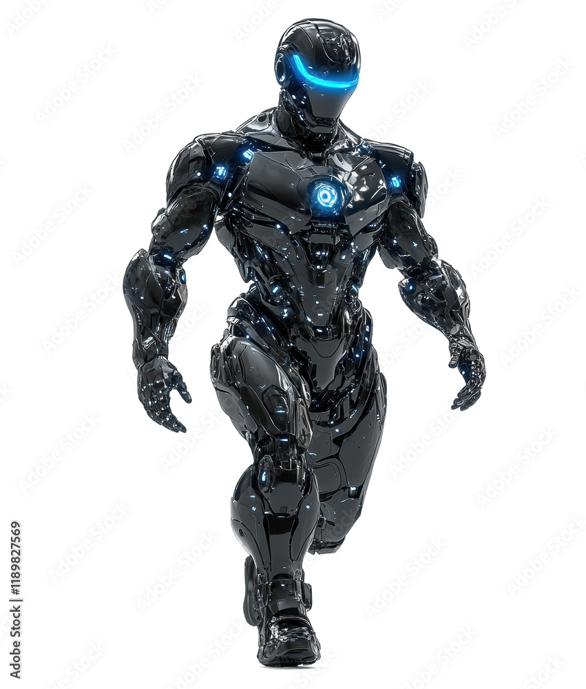 A futuristic man humanoid robot are running isolate on white background A futuristic man humanoid robot are running isolate on white background