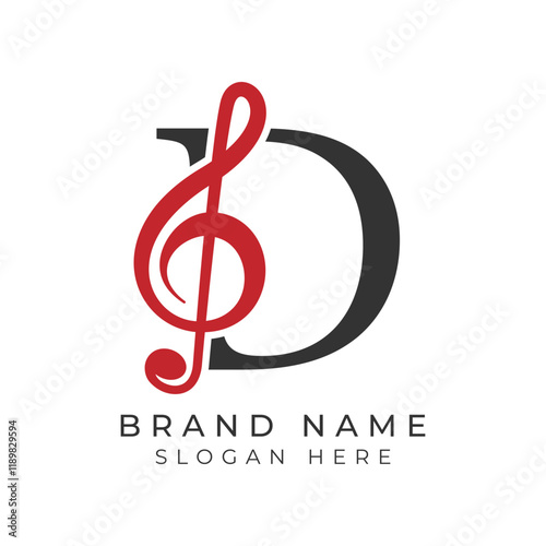 Initial Letter D with musical note Style icon. Alphabet D Music logo design