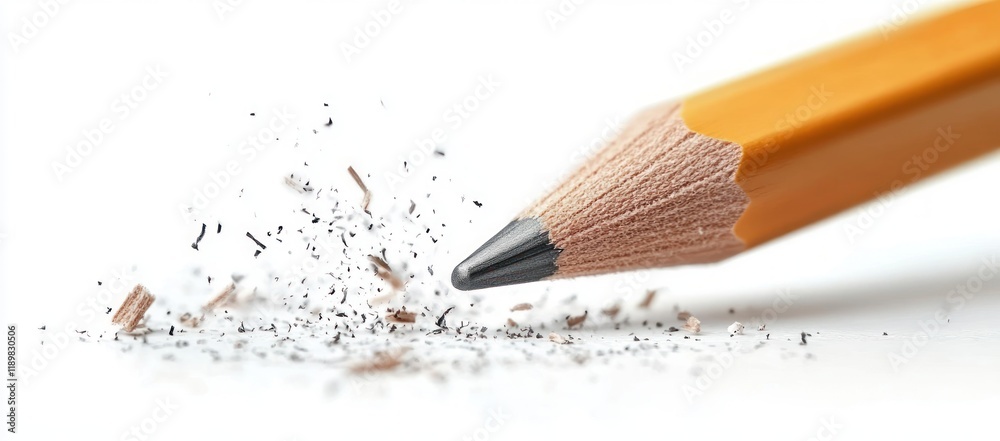 Close-up of a pencil eraser with shavings on white paper concept of error correction and editing mistakes in business and education Close-up of a pencil eraser with shavings on white paper concept of error correction and editing mistakes in business and education