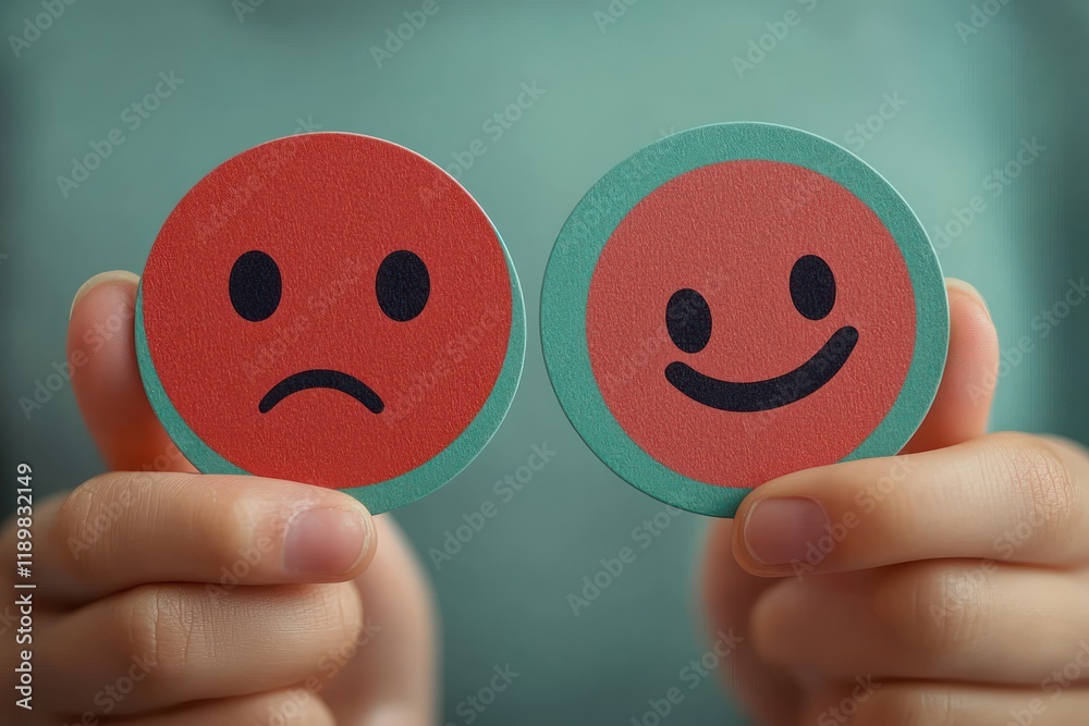 Emotion Cards Representing Happy and Sad Faces Mental Health Bipolar Depression Mood Change Concept