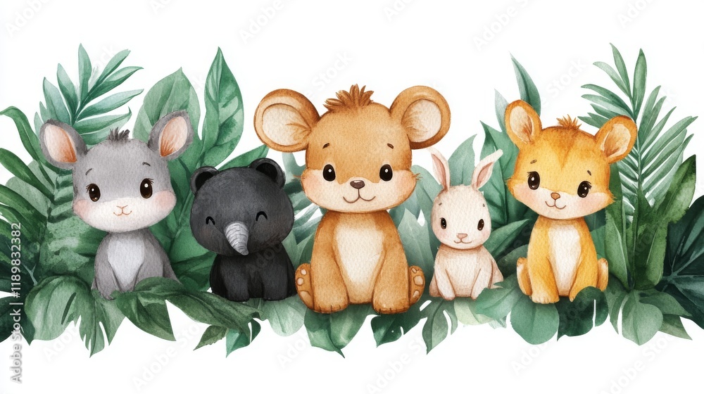 Obraz premium Collection of cute wild animals. illustration in flat cartoon style