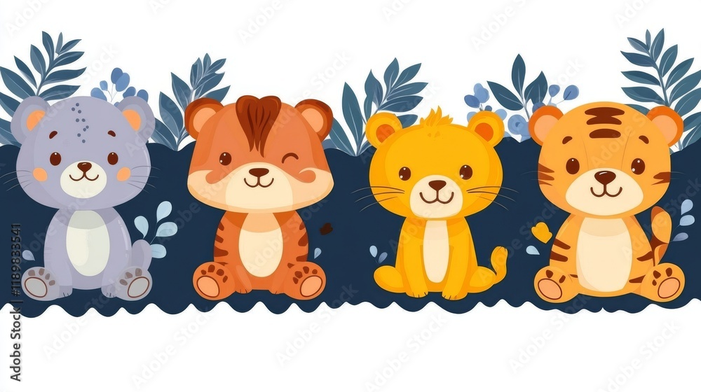 Set of cute cartoon animals. illustration on white background Set of cute cartoon animals. illustration on white background
