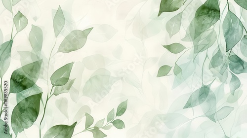 A soft, watercolor-style background featuring delicate green leaves, ideal for design projects.