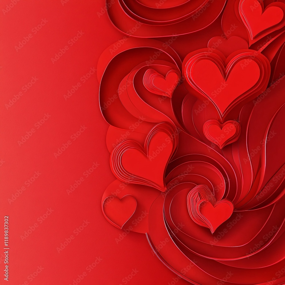 Red paper-cut background with hearts for Valentine's Day, with copy space Red paper-cut background with hearts for Valentine's Day, with copy space