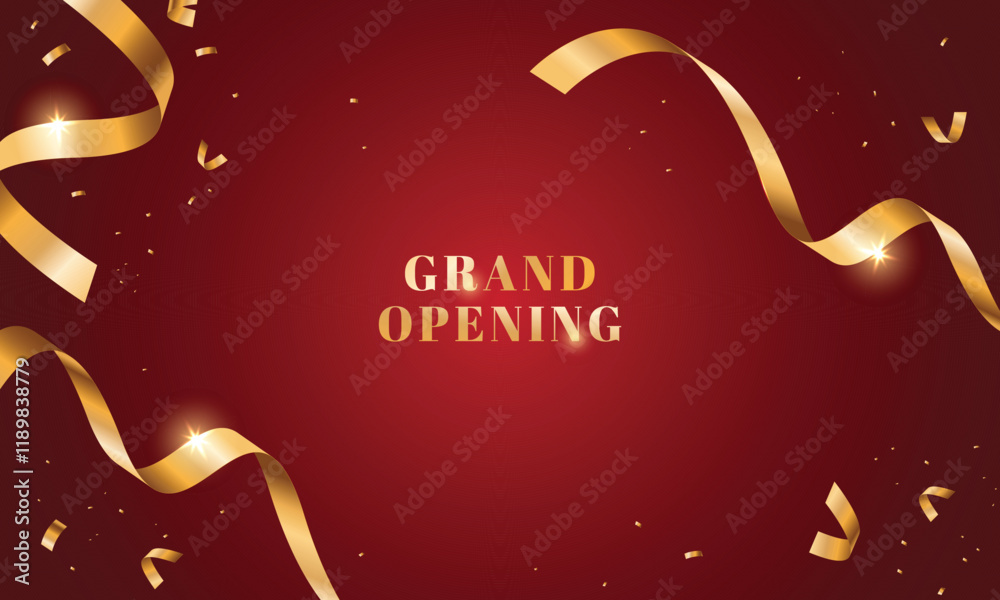 Red grand opening background with ribbon. Modern elegant promotional design.