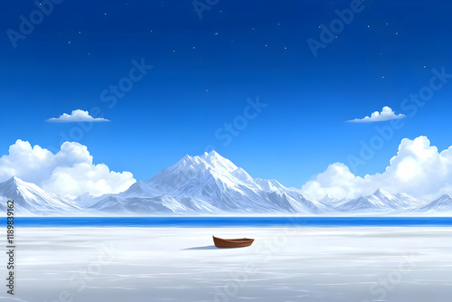 Serene Snow Mountain Lake Illustration photo