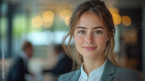 A woman with a pixie cut and a smile on her face. Generative AI