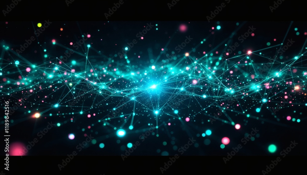 Fototapeta premium Abstract Network Visualization: A mesmerizing digital artwork depicting a complex interconnected network of glowing nodes and lines.
