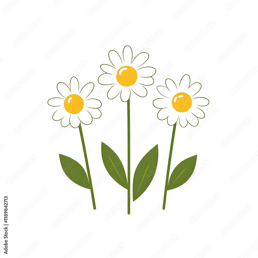 Fototapeta premium Modern Minimal Icon of Three Daisies on White Background