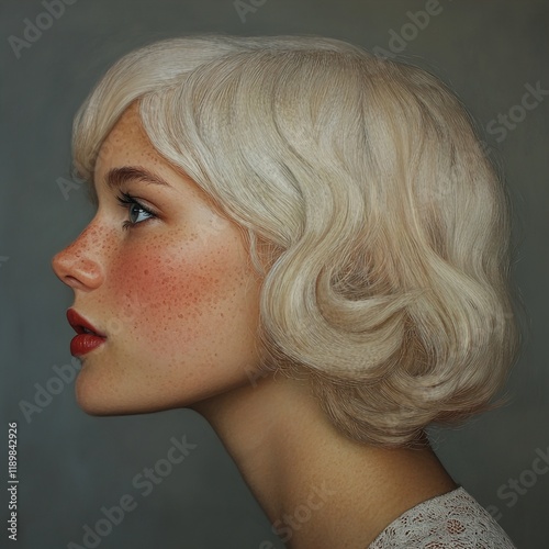 Elegant Blonde Woman Portrait: Classic Beauty and Vintage Style photo