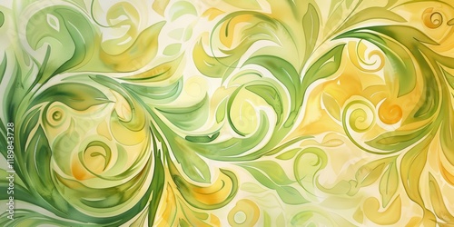 Wallpaper Mural A vibrant abstract design featuring swirling green and yellow floral elements. Torontodigital.ca