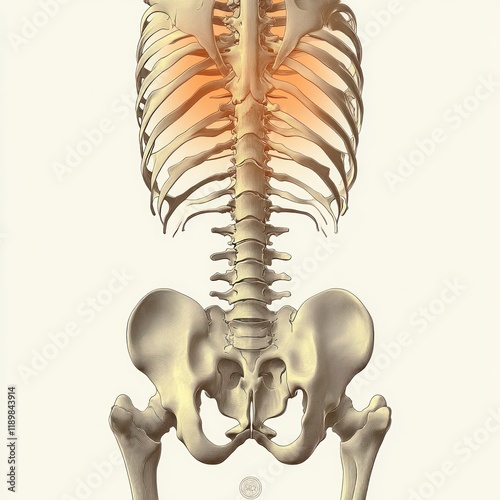 Human Skeleton Rear View Anatomical Illustration of Vertebral Column and Pelvic Region