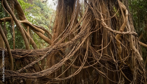 messy dried jungle vines tropical rainforest liana plant photo