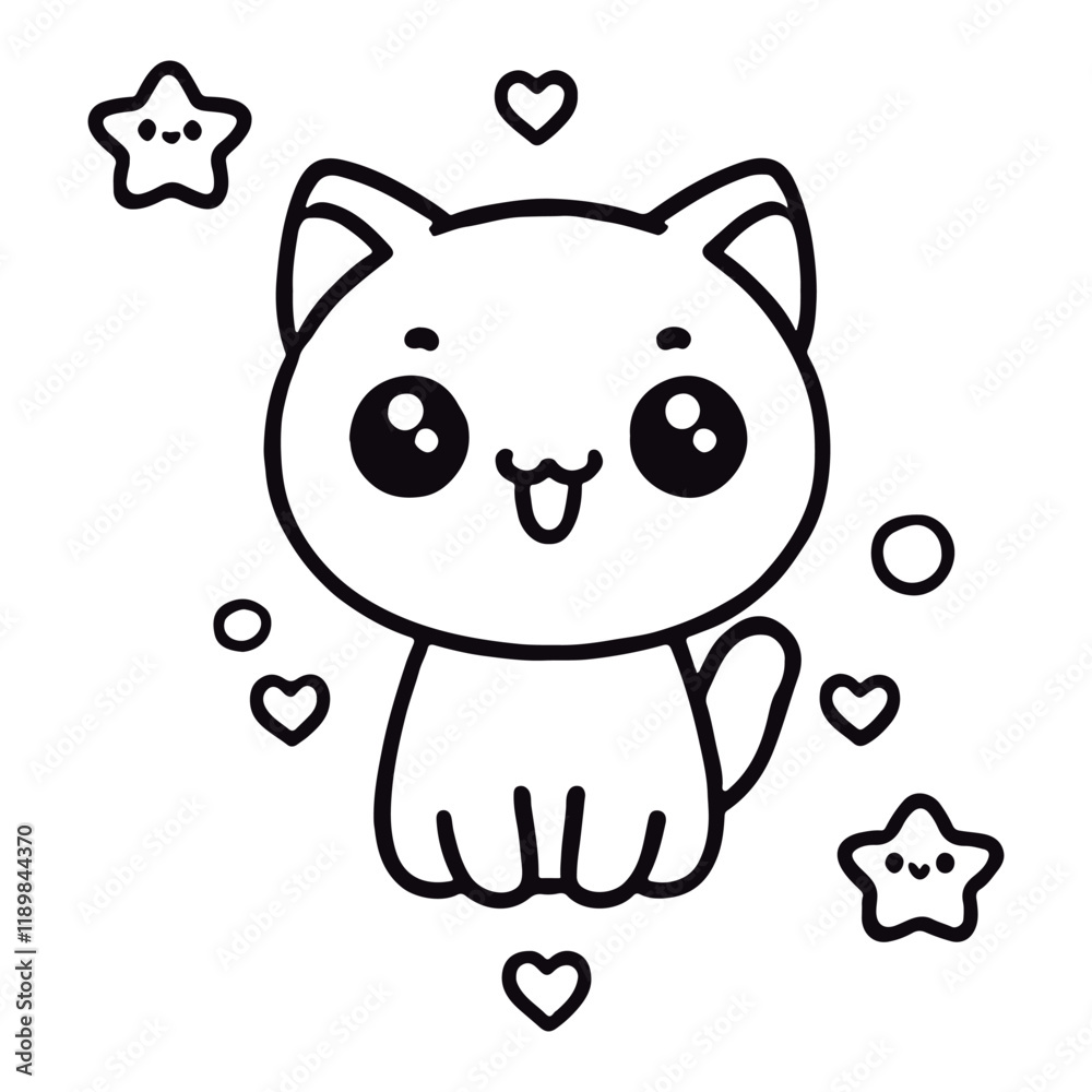 Adorable illustrator and line art of cats for coloring book
