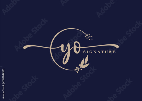 luxury gold signature initial yo logo design isolated leaf and flower 