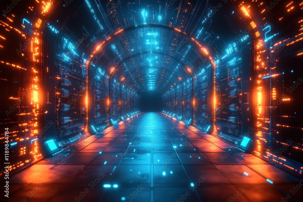 Futuristic Data Center with Neon Lights and Circuit Patterns Futuristic Data Center with Neon Lights and Circuit Patterns