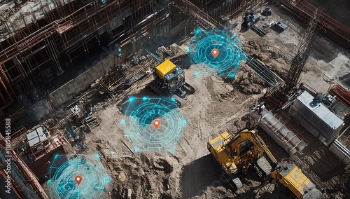 Construction Site Monitoring Shows Equipment Locations with GPS Technology Precisely