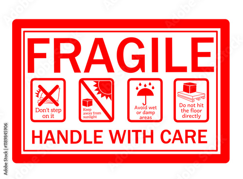 Vector Icons Set for Fragile Packages, Logistics and Shipping Delivery Labels. Fragile Package Concept. Print Ready Design. Ensure Safe Handling