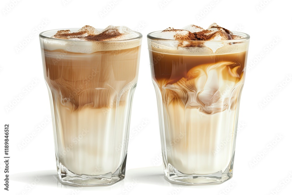 Glasses of Coffee Milk on White Background Cold Beverage Tasty Iced Latte Clipping Path Photo Glasses of Coffee Milk on White Background Cold Beverage Tasty Iced Latte Clipping Path Photo