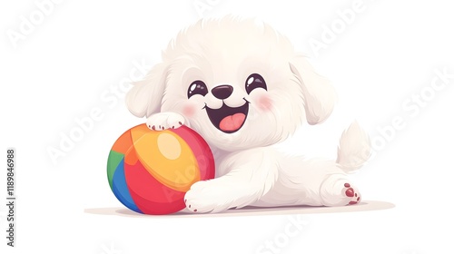 Adorable White Puppy Playing with Colorful Ball photo