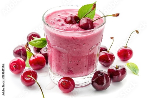 Wallpaper Mural Premium Quality Image of Glass of Cherry Smoothie Isolated on White Background Torontodigital.ca