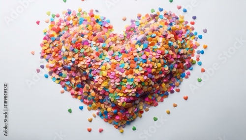 A heart-shaped pile of colorful confetti.