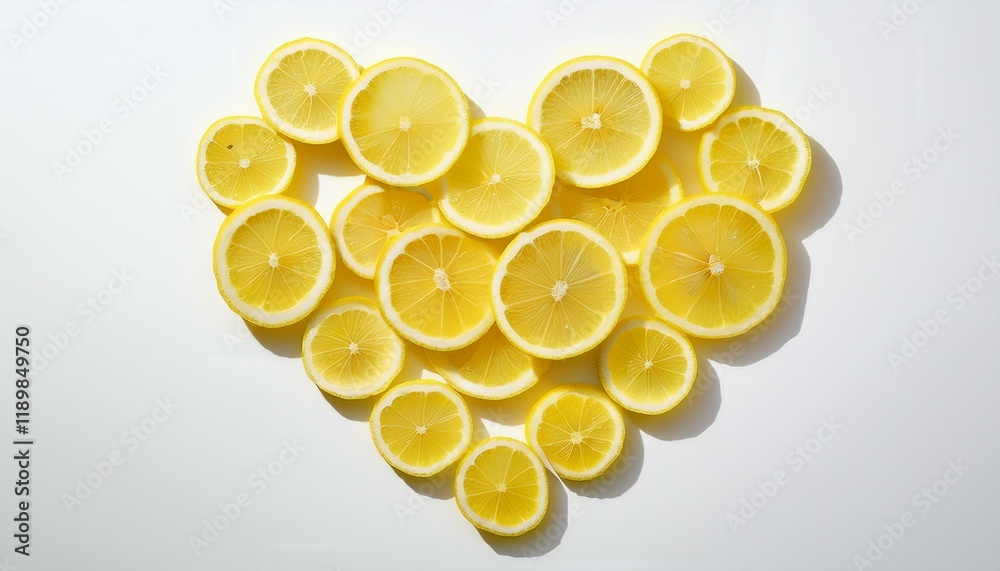 Heart-shaped arrangement of lemon slices on white background. Heart-shaped arrangement of lemon slices on white background.