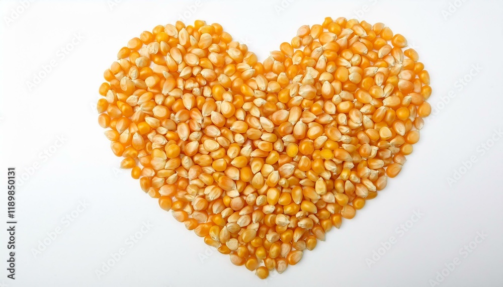 Golden corn kernels arranged in a heart shape. Golden corn kernels arranged in a heart shape.