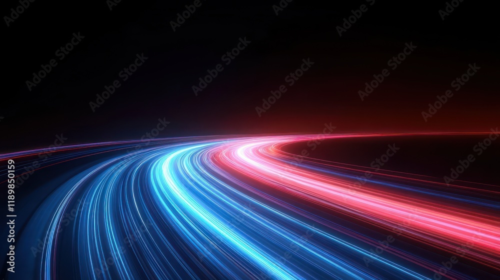 Futuristic Abstract Landscape with Light Trails in Blue and Red for Business Goals and Technology Evolution Futuristic Abstract Landscape with Light Trails in Blue and Red for Business Goals and Technology Evolution