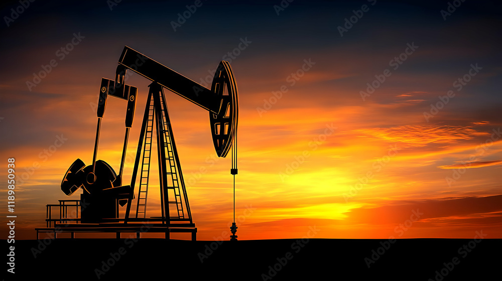 Oil Pump Silhouette Sunset Illustration Oil Pump Silhouette Sunset Illustration