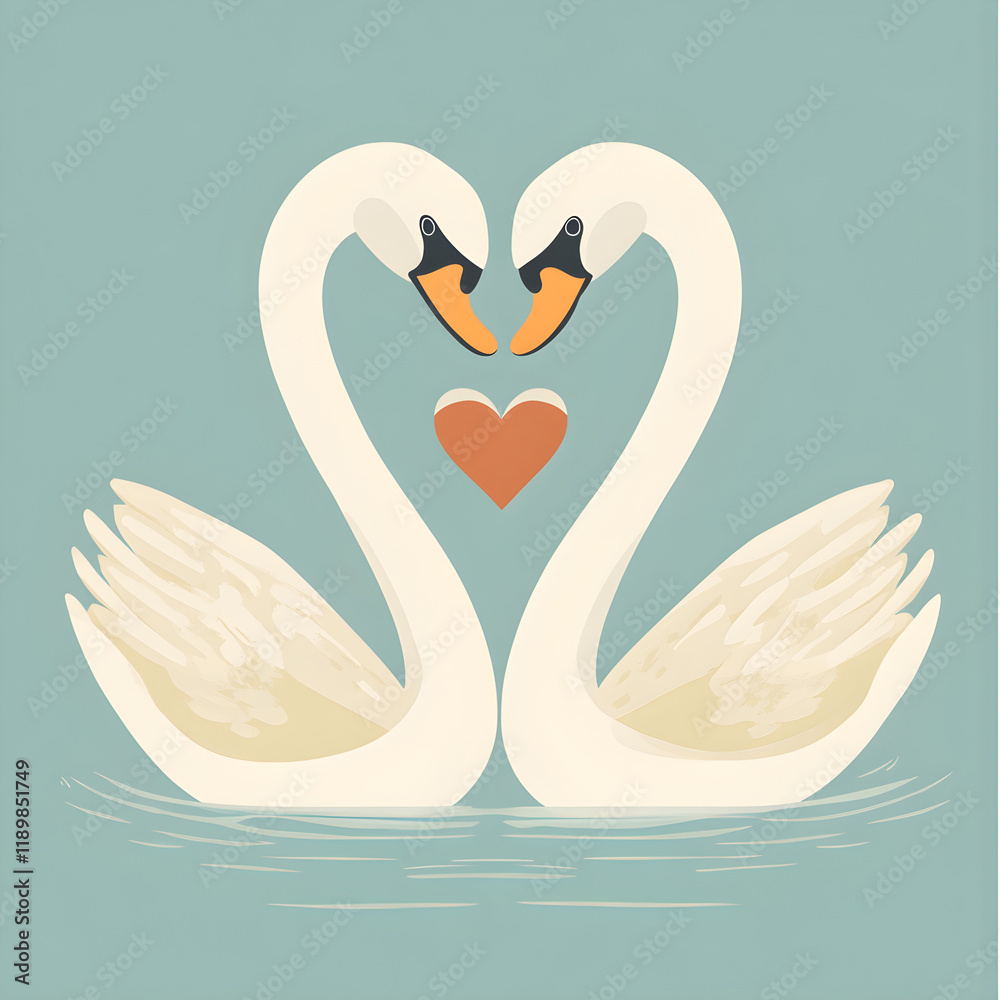 A pair of swans with their necks forming a heart A pair of swans with their necks forming a heart