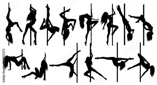 Pole Dance Girls Silhouette Vector Pack graphic drawing illustration for stickers, streetwear, t-shirts, logos, print-on-demand, print, or branding