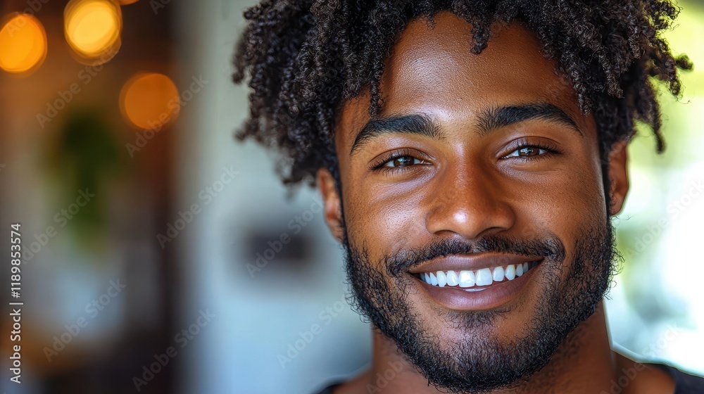 A smiling young man with curly hair, exuding warmth and positivity. A smiling young man with curly hair, exuding warmth and positivity.