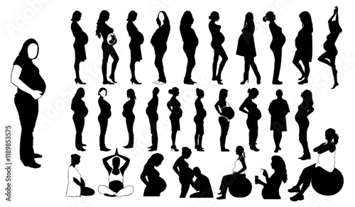 Pregnant Women Silhouette Vector Pack graphic drawing illustration for stickers, streetwear, t-shirts, logos, print-on-demand, print, or branding