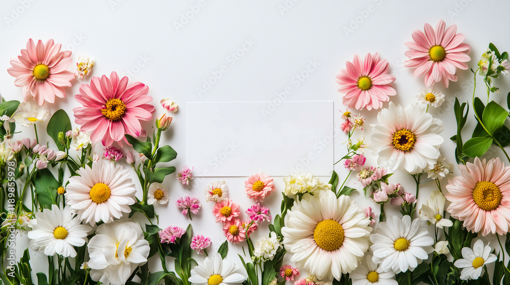 Obraz premium Flat lay composition of beautiful flowers