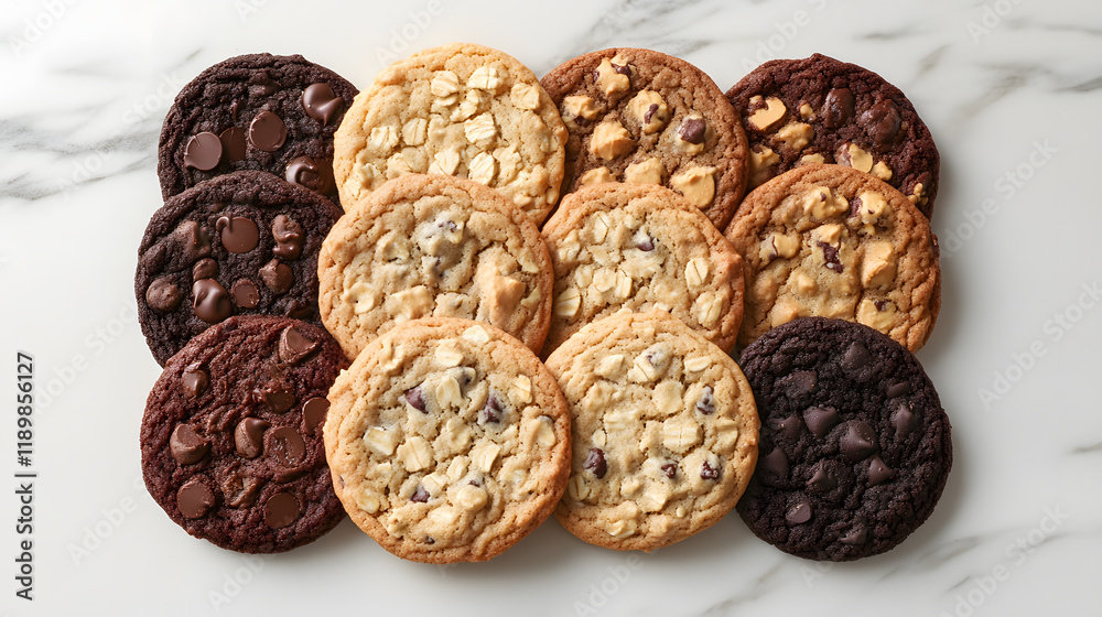 Assortment of delicious cookies: chocolate chip, oatmeal raisin, and peanut butter. Perfect for sharing or a sweet treat! Assortment of delicious cookies: chocolate chip, oatmeal raisin, and peanut butter. Perfect for sharing or a sweet treat!
