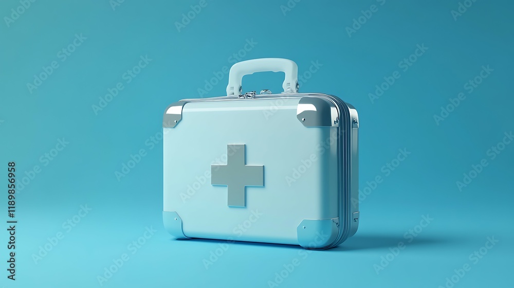 First aid kit with pills and bottles on a blue background. First aid kit with pills and bottles on a blue background.