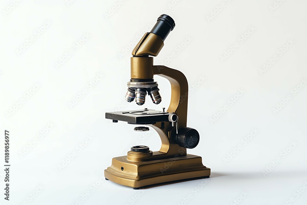 Old microscope isolated on white background.