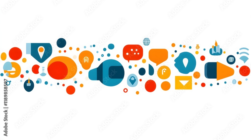 Abstract colorful icons representing communication, location, ideas, and technology. Abstract colorful icons representing communication, location, ideas, and technology.