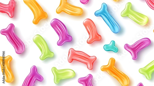 Colorful translucent bone shaped candies scattered on white
