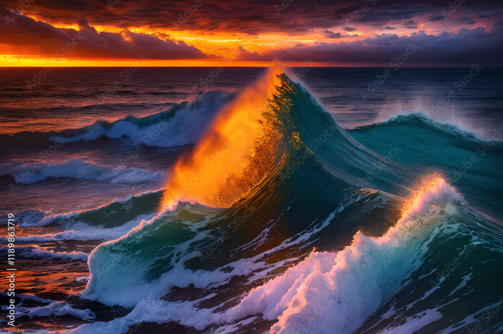 Naklejka premium 夕焼けの海辺の風景