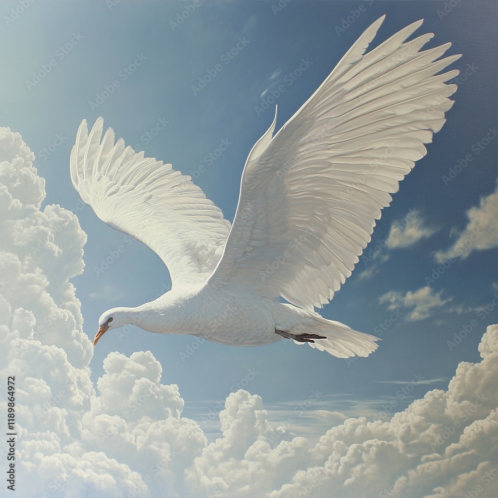 Obraz premium White Bird in Flight: A Serene Sky Painting