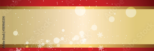 Abstract winter background with red, gold, and white snowflake and bokeh elements.